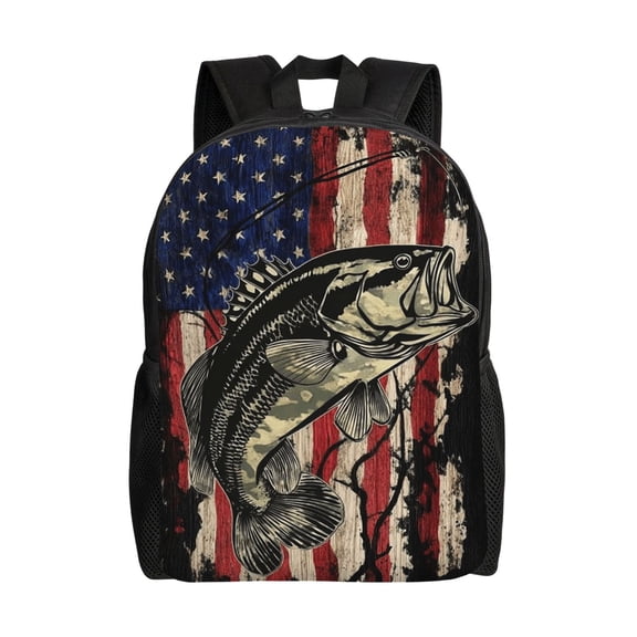 Camo Bass American Flag Backpack Large Capacity Laptop Bag for Men and Women