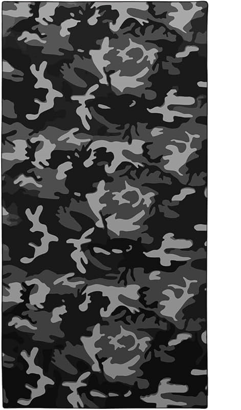 Camo Beach Towel Oversized 71x36IN Quick Dry Sand-Free, Black and Grey Camouflage Bath Towels for Travel