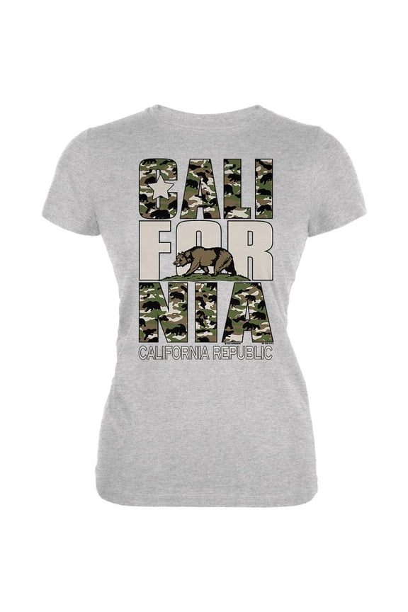 Camo Bear California Republic Oversize Juniors Soft T Shirt Heather 2XL