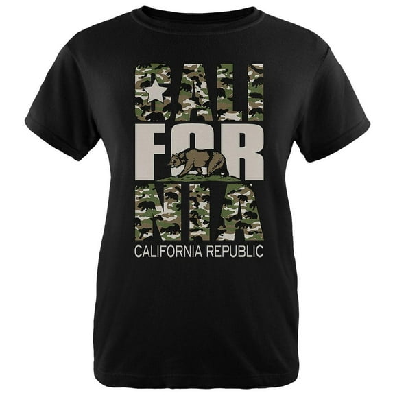 Camo Bear California Republic Oversize Womens T Shirt Black LG