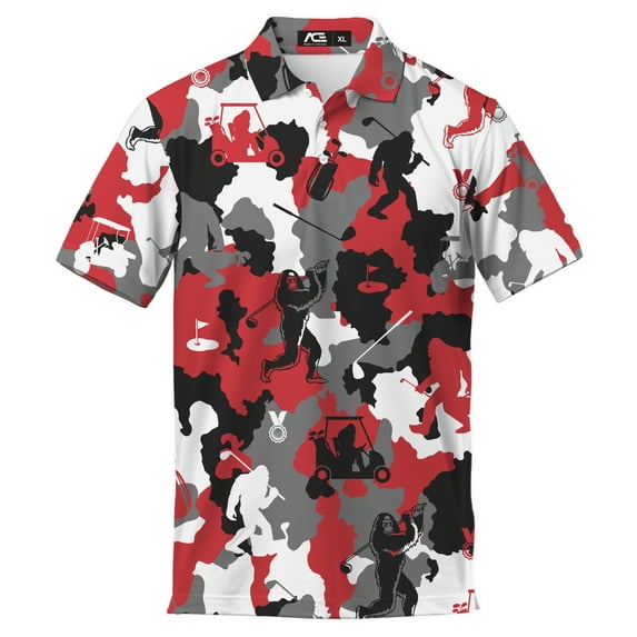 Camo Bigfoot Golf Polo Shirts For Men Orange Big Foot Sasquatch Golf Polos Mens Polo Shirts Short Sleeve Button Up Shirt Men