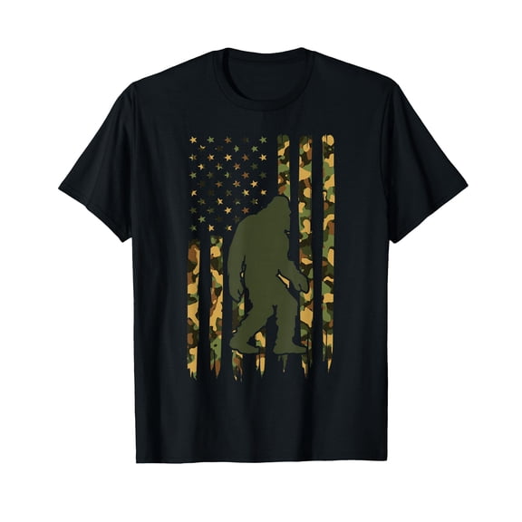 Camo Bigfoot Outdoor Flag - Vintage Sasquatch Silhouette with American Flag Design - Double Sided Yard Decor