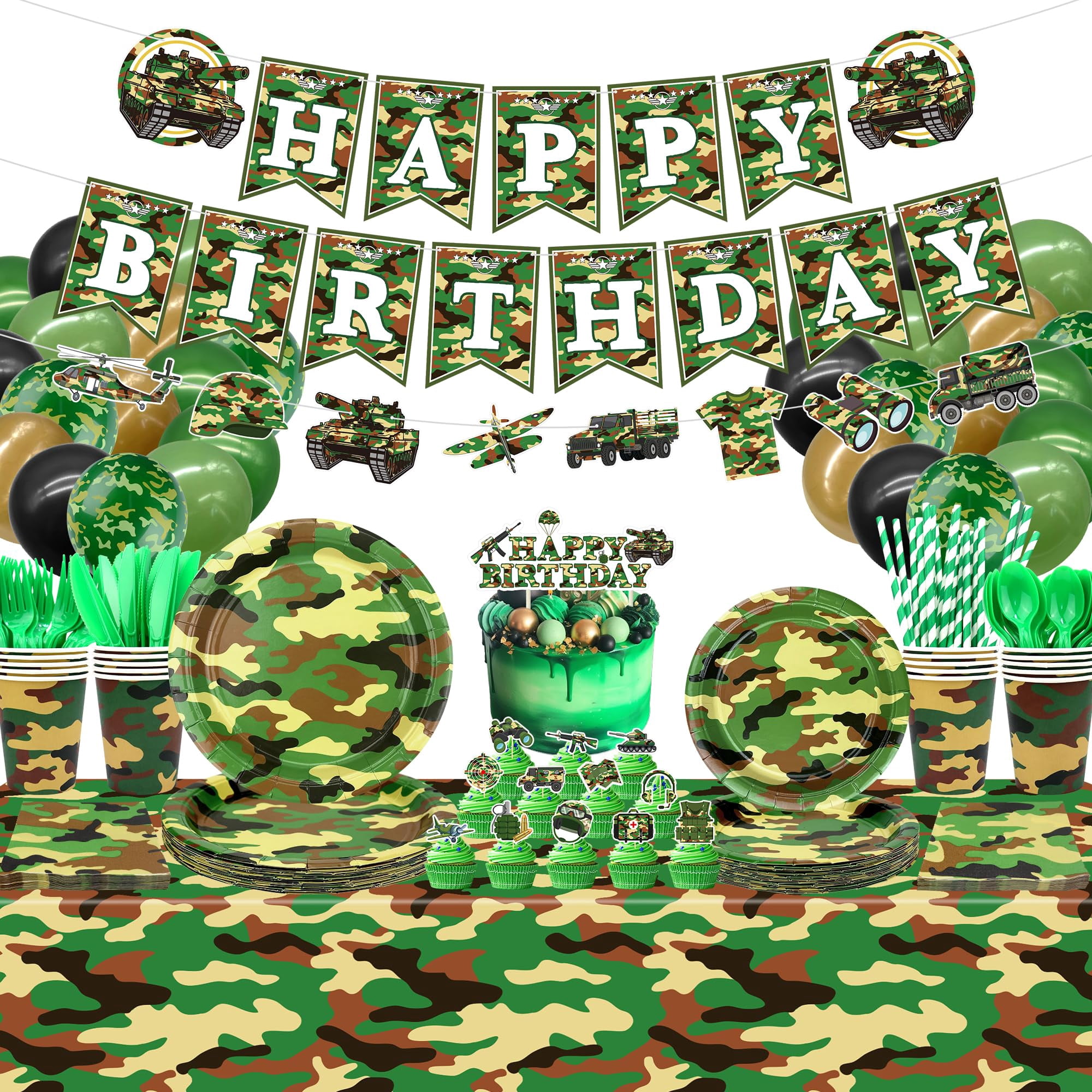 Camo Birthday Party Decoration OIF8 - Army Party Supplies, Cups Napkins