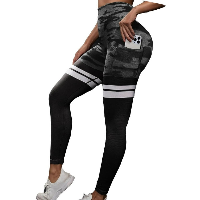 Camo Black Active Bottoms Women's Sports Leggings With Phone Pocket  (Women's) 