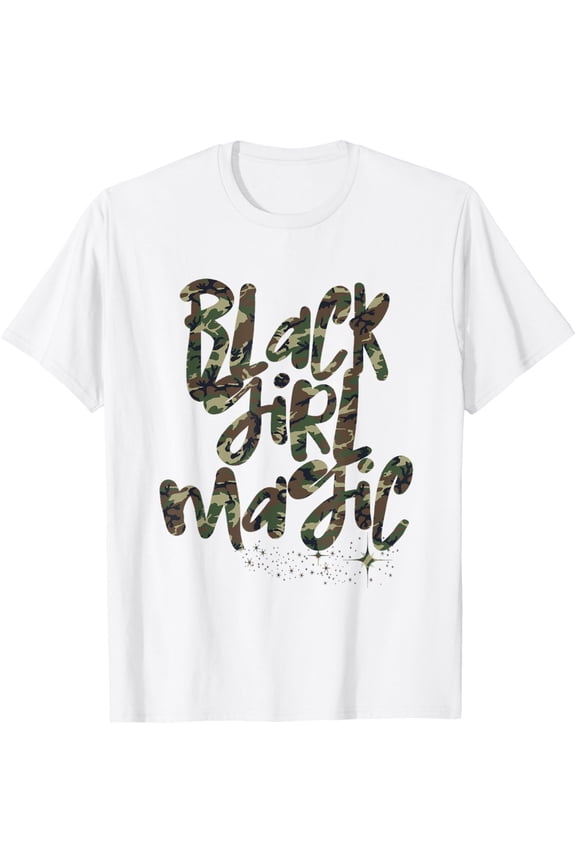 Camo Black Girl Magic Camouflage Melanin Black Queen Woman T-ShirtMen and women, White T-shirt, size: Extra large