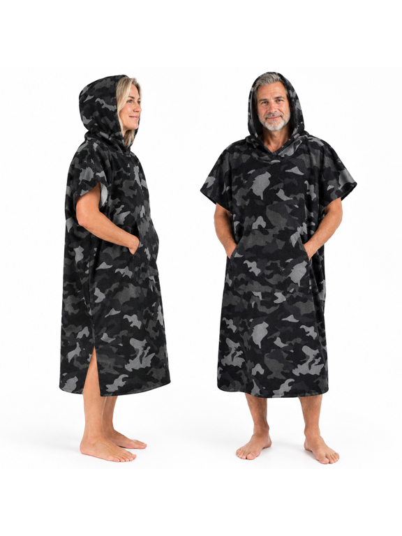 Camo Black Microfiber Polyester Surf Poncho Changing Robe for Beach and Pool Use