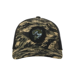 Camo/Black Bass Fishing Cap – Structured Mid Profile, Bass Patch, Snapback, One Size