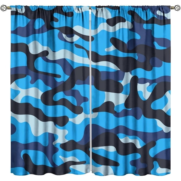 Camo Blue Blackout Curtains,for Girls Boy Home Decor, Abstract Hunter Army Navy Camouflage Pattern Drapes Window 2 Panel Rod Pocket Curtain for Bedroom Living Room Nursery Decor 72" W X 63" L