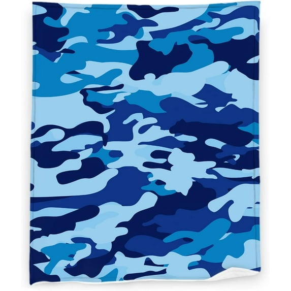 Camo Blue Blanket 40" x 50" Abstract Hunter Army Navy Camouflage Super Soft Bedding Fleece Throw Blanket Luxury Bed Blanket Sofa Living Room Bedroom Warm Lightweight for Kid Baby Adults