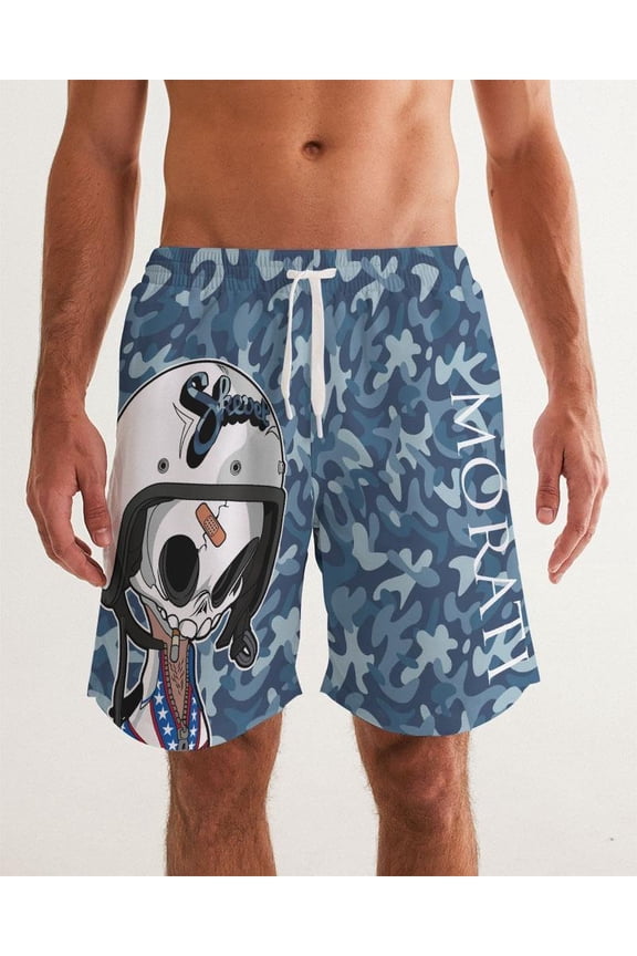 Camo Blue X Skull Men's Swim Trunk
