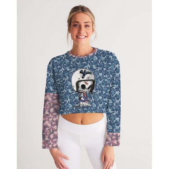 Camo Blue X Skull Women's Cropped Sweatshirt