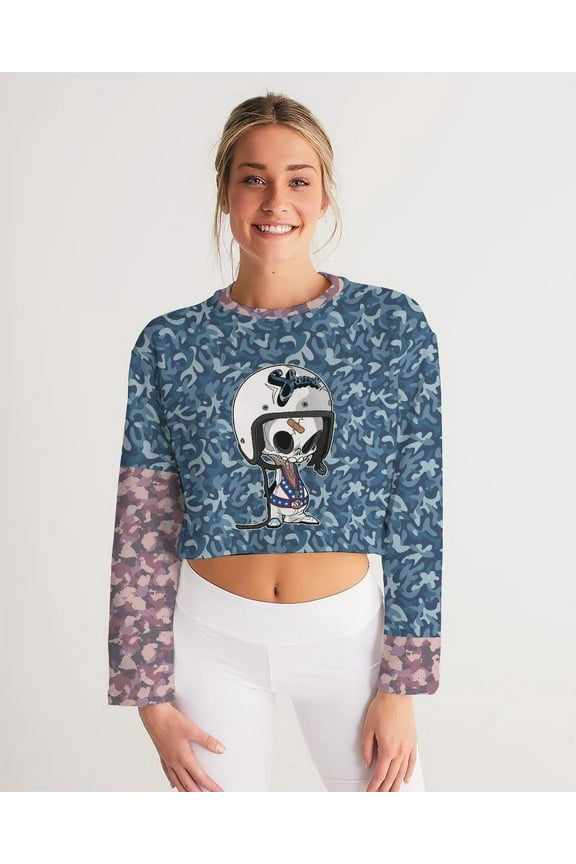 Camo Blue X Skull Women's Cropped Sweatshirt