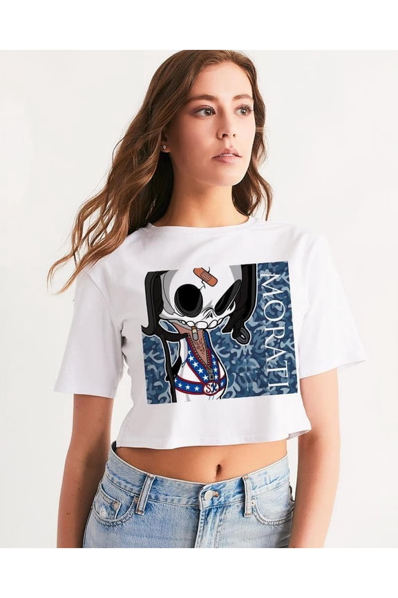 Camo Blue X Skull Women's Cropped Tee