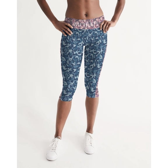Camo Blue X Skull Women's Mid-Rise Capri