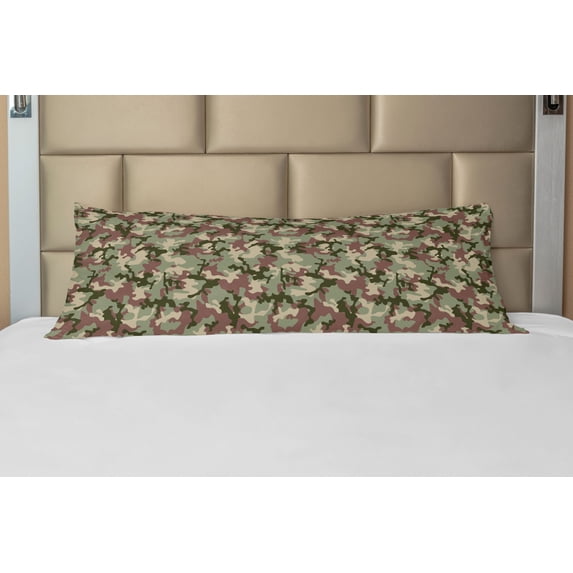 Camo Body Pillow Case Cover with Zipper, Illustrated Green Camouflage in Forest Colors Hunter Theme, Decorative Accent Long Pillowcase, 21" x 54", Dark Green, by Ambesonne