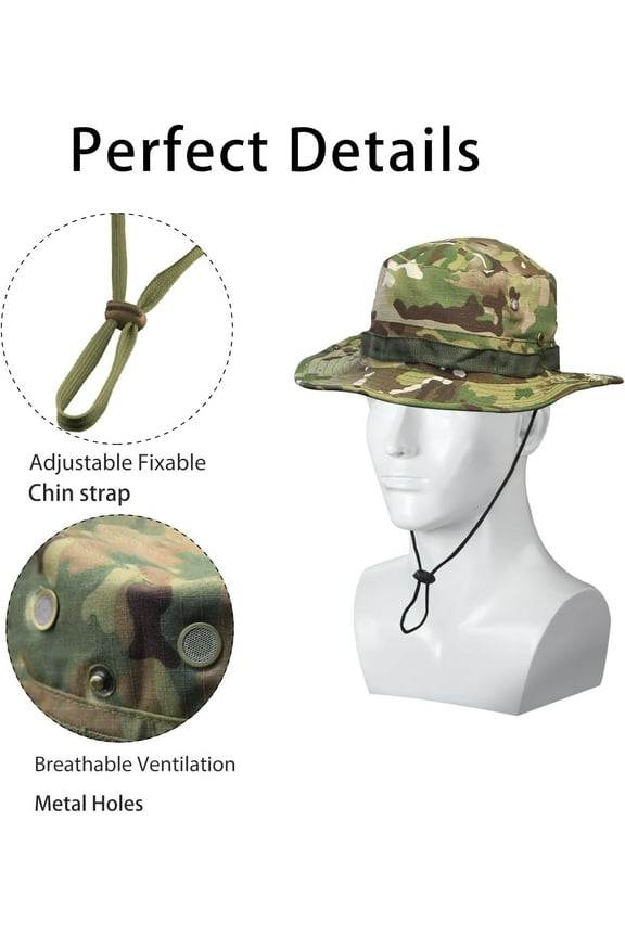 Camo Boonie Hat for Men Women, Military Tactical Wide Brim Bucket Hats, UPF50+ Jungle Sun Hats for Fishing Hunting Safari