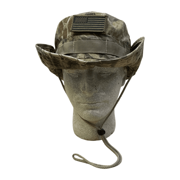 Camo Boonie Hat with Removable Patch and Snap-Up Sides Adjustable Chin Strap