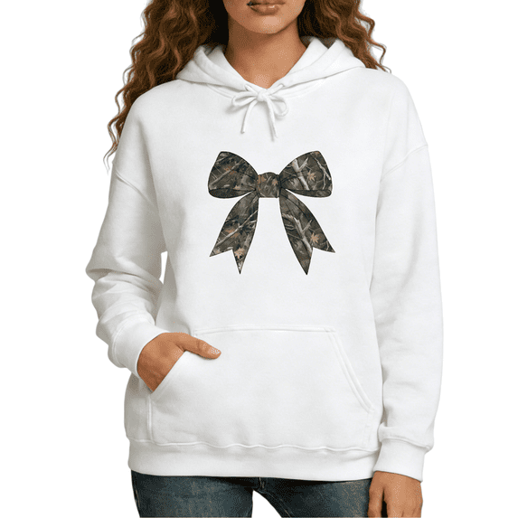 Camo Bow Print Hoodie Sweatshirt Graphic Sweatshirt White Casual Gift S-2XL Womens Tops