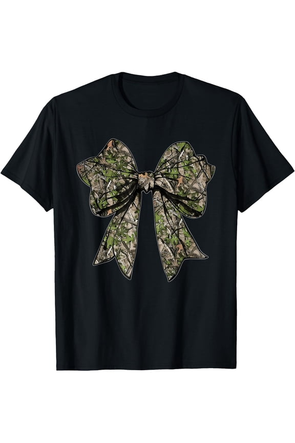 Camo Bow Retro Camouflage Coquette Bow Graphic Girl Women T-Shirt