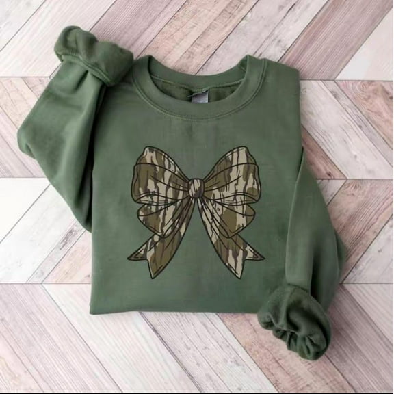 Camo Bow Sweatshirt, Camo Coquette Bow Shirt, Duck Hunting Shirt, Old School Camo Shirt, Fall Shirt, Women's Camouflage Bow Shirt, Camo Tee Tshirt All Size S-5XL