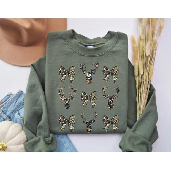 Camo Bow Sweatshirt: Women's Deer Hunting, F6452 All Size S-5Xl