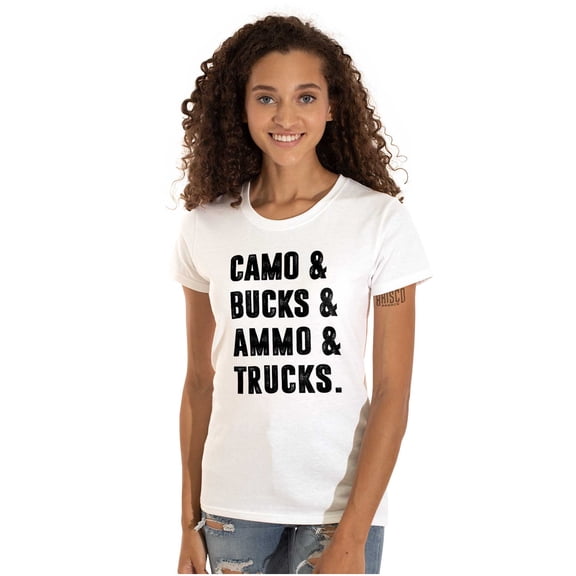 Camo Bucks Trucks Cute Hunter Son Womens Slim Fit Graphic Tee Brisco Brands L