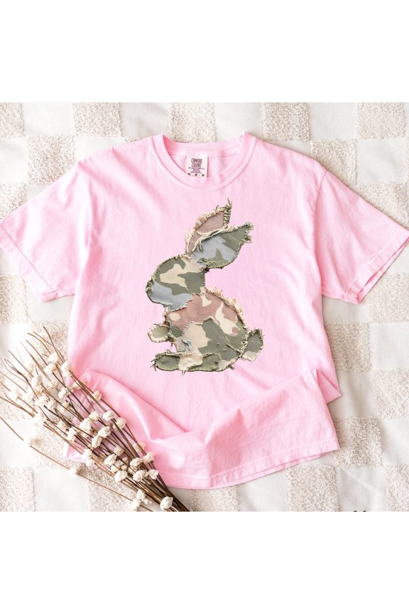 Camo Bunny Shirt Faux Patchwork Camouflage Bunny Shirt Camo Easter Rabbit Tee Spring Easte