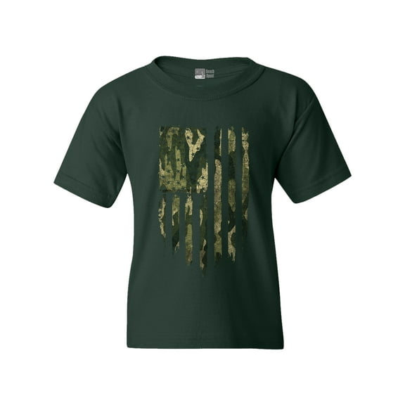 Camo Camouflage American Flag Patriotic Support DT Youth Kids T-Shirt Tee