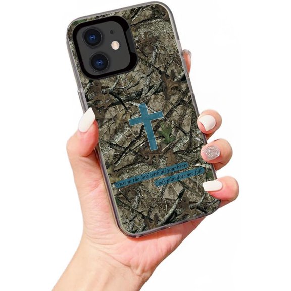 Camo Camouflage Jesus Cross Phone Case Compatible with iPhone 11 | Luxury Leaf Camouflage Pattern Retro Aesthetics Design Shockproof Non-Drop Protective Case Cover