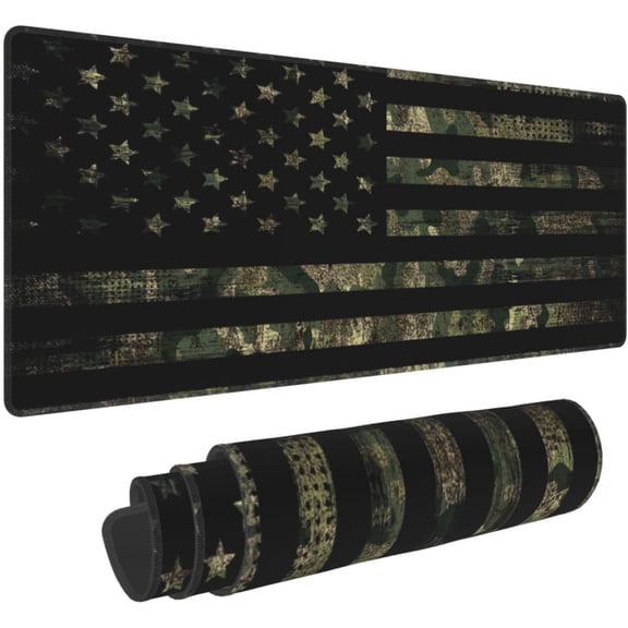 Camo Camouflage Retro Hunting Tactical Army American Flag Gaming Keyboard Mouse Pad Mousepad Huge Extended XL Stitched Edge Rubber Sole for Home Office(31.5"X 11.8")