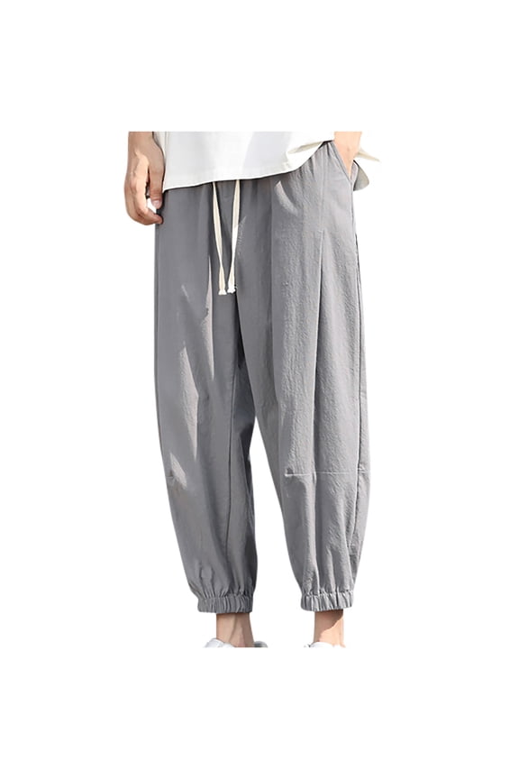 Camo Cargo Pants For Men Mens Cotton Linen Harem Pants Elastic Waist Drawstring Casual Cropped Trousers Yoga Beach Pants Trousers with Pockets Relaxed-Fit Tapered Lightweight Jogger Yoga Pants