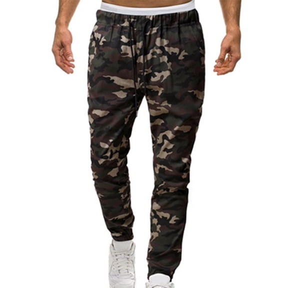 Camo Cargo Pants for Men Big Tall Relaxed Fit Elastic Waist Sweatpant with Drawstrings Comfortable Outdoor Hiking Running Ripstop Pants Army Green M