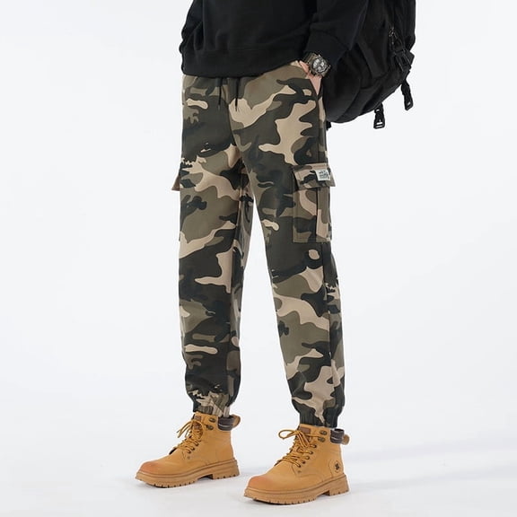 Camo Cargo Pants for Men Cotton Relaxed Fit Casual Elastic Waist Sweatpant with Drawstrings Comfort Outdoor Running Athleisure Pants CE3 XXXL