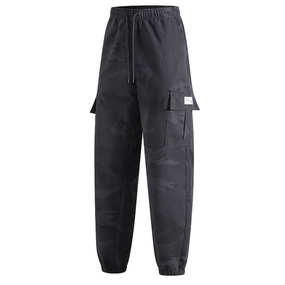 Camo Cargo Pants for Men Relaxed Fit Casual Elastic Waist Sweatpant with Drawstrings Comfort Outdoor Hiking Running Ripstop Trousers Black L