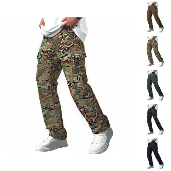Camo Cargo Pants for Men Relaxed Fit Casual Straight Leg Camouflage Hiking Utility Pants with Pockets
