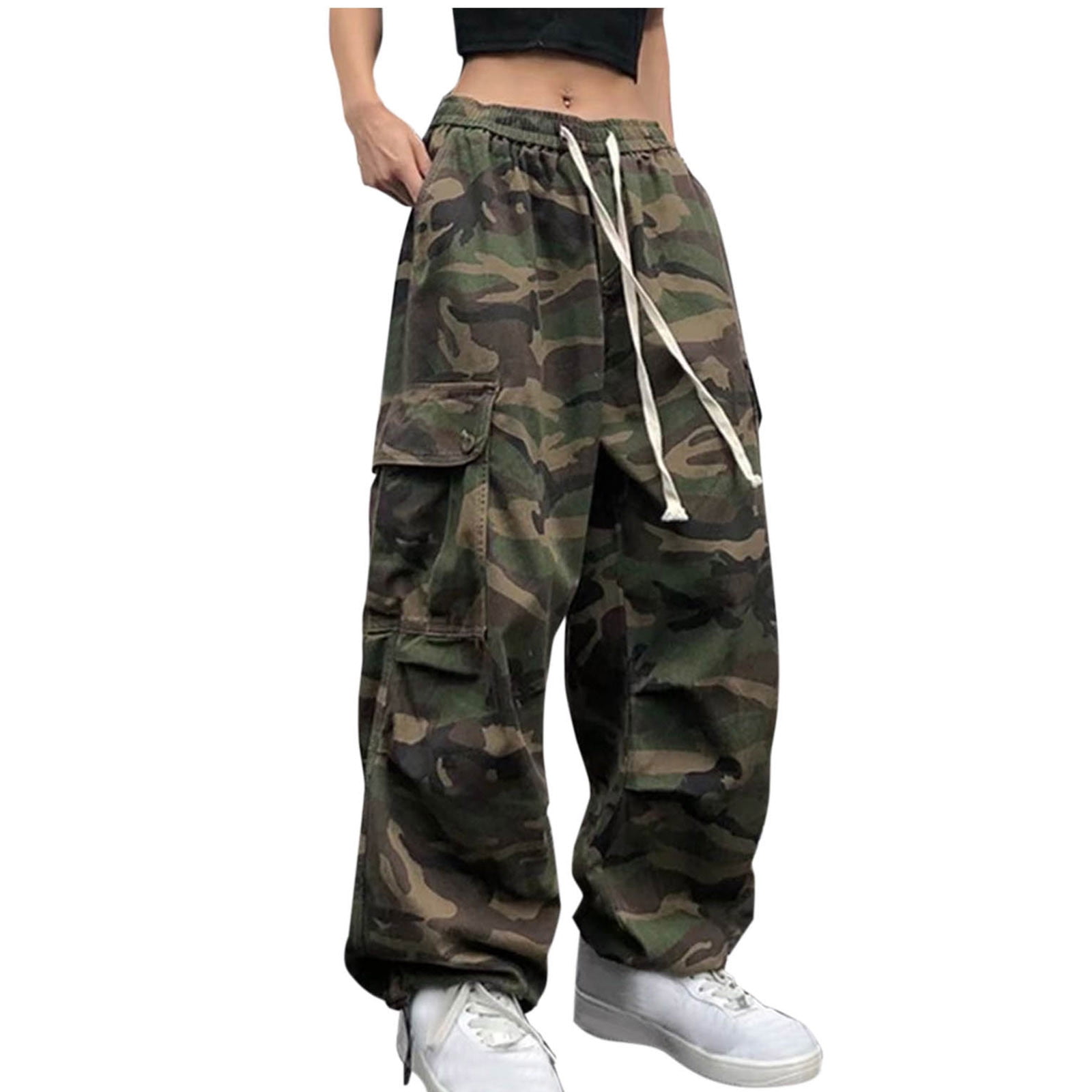 パンツ RADIANT parachute camouflage cargo pants Womens Fashion Women Camo Cargo Pants Y2K High Waist Baggy
