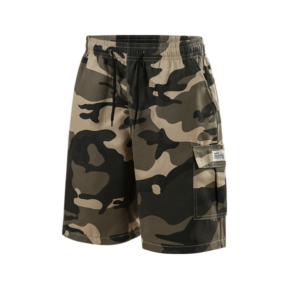 Camo Cargo Shorts for Men Elastic Waistband Drawstring Short Stretch Military Work Casual Lightweight Big and Tall Camo Cargo Shorts with Multi-Pocket Quick Dry Golf Shorts,Khaki XL