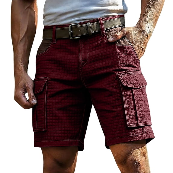 Camo Cargo Shorts for Men Multi Pocket Elastic Waist Shorts Drawstring Ripstop Straight Leg Camo Cargo Short Casual Loose Fit Hiking Running Outdoor Pants,Wine M