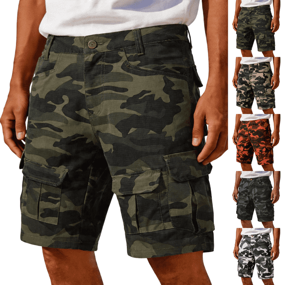 Camo Cargo Shorts Mens Cotton Casual Relaxed Fit Wild Outdoor Work Carpenter Shorts for Men with Multi-Pockets Army Green 2XL