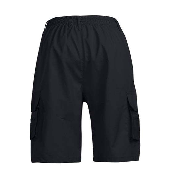 Camo Cargo Shorts Mens Drawstring Knee Length Elastic Waist Lightweight with Pockets Black L