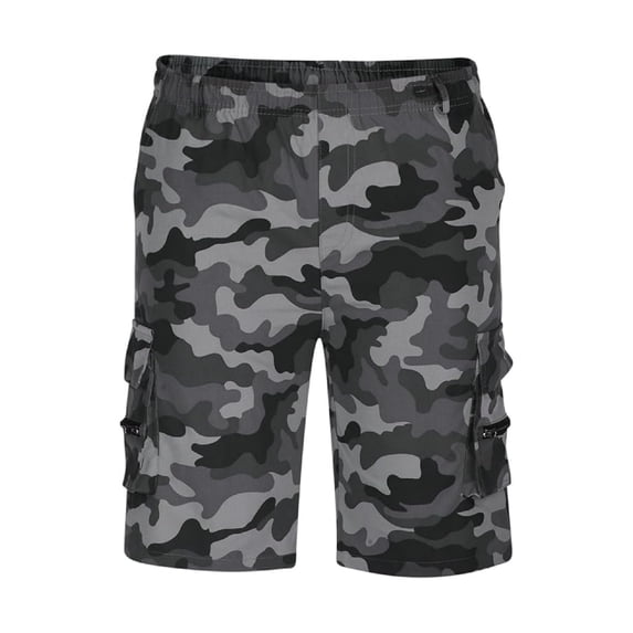 Camo Cargo Shorts Mens Drawstring Knee Length Elastic Waist Lightweight with Pockets Dark Gray 2XL