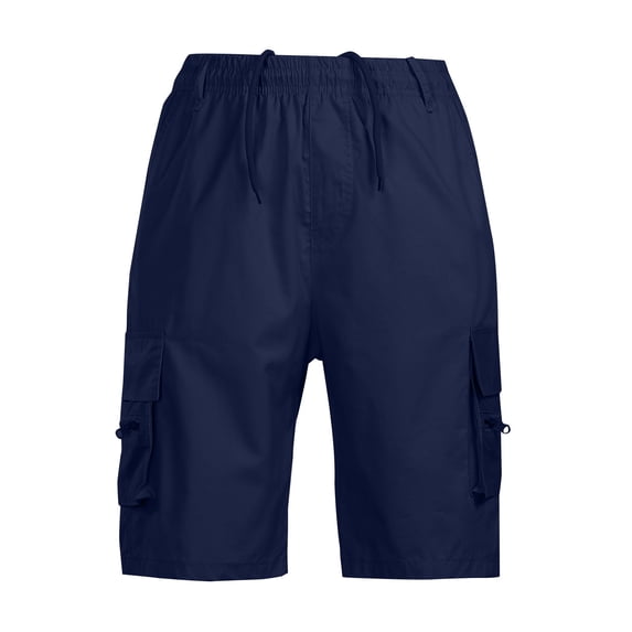 Camo Cargo Shorts Mens Drawstring Knee Length Elastic Waist Lightweight with Pockets Navy M