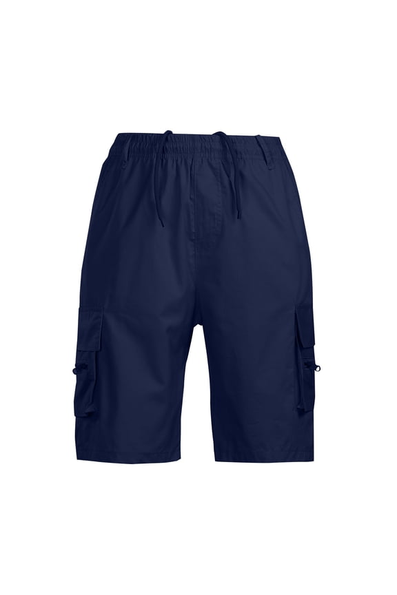 Camo Cargo Shorts Mens Drawstring Knee Length Elastic Waist Lightweight with Pockets Navy XL