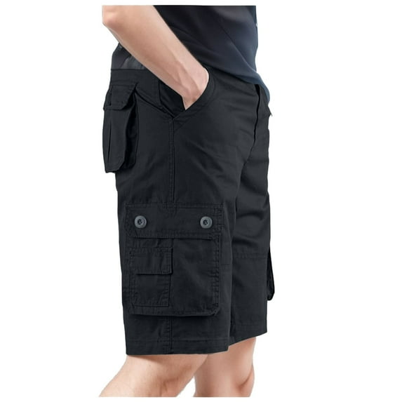 Camo Cargo Shorts for Men 7 Inch Inseam Rip-Stop Tapered Belted 3/4 Cargo Joggers Shorts Regular Fit with Multi-Pocket,Black,XXXL