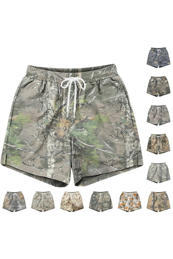 Camo Cargo Shorts for Men Baggy Print Mesh Plus Size Camouflage Shorts Biker Drawstring Camo Lightweight Shorts Gray M