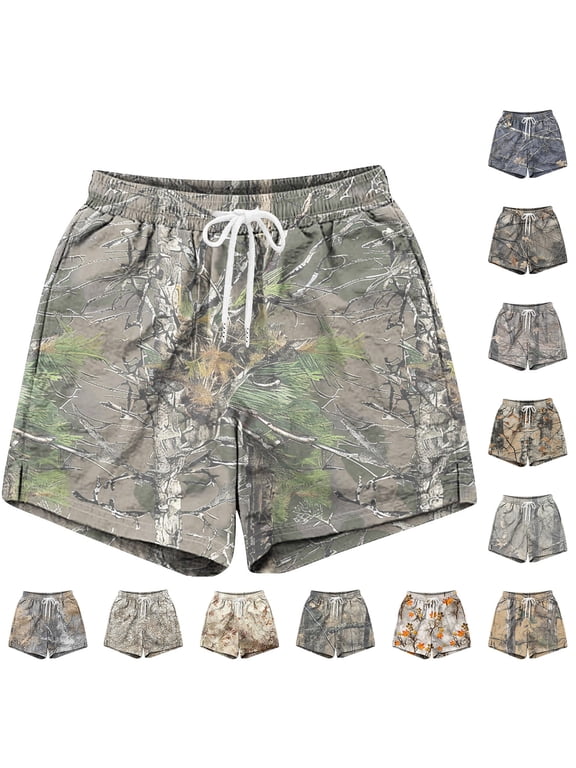 Camo Cargo Shorts for Men Baggy Print Mesh Plus Size Camouflage Shorts Biker Drawstring Camo Lightweight Shorts Navy L