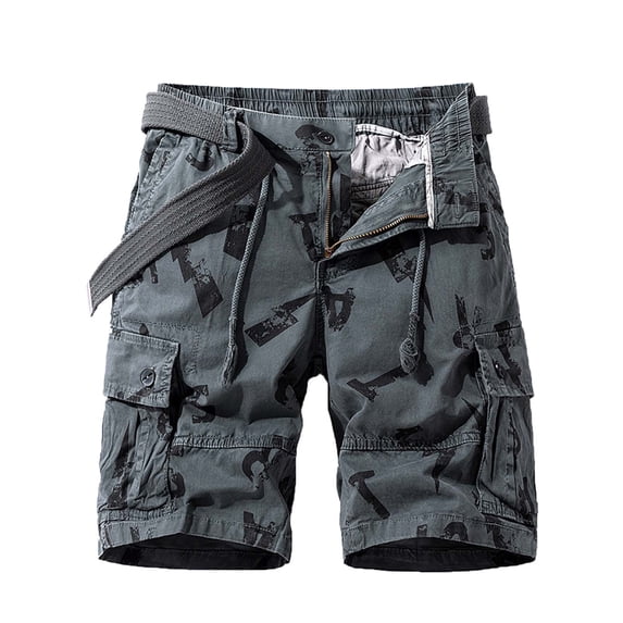 Camo Cargo Shorts for Men Cotton Casual Wild Outdoor Work Relaxed Fit Shorts with Multi-Pockets Gray XXL