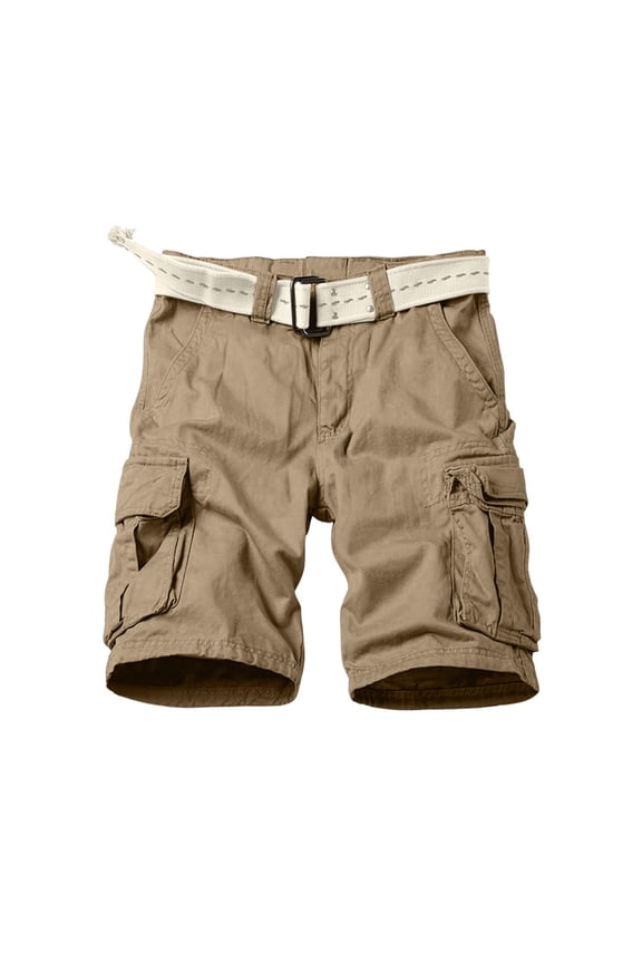 Camo Cargo Shorts for Men Cotton Casual Wild Outdoor Work Relaxed Fit Shorts with Multi-Pockets Khaki M