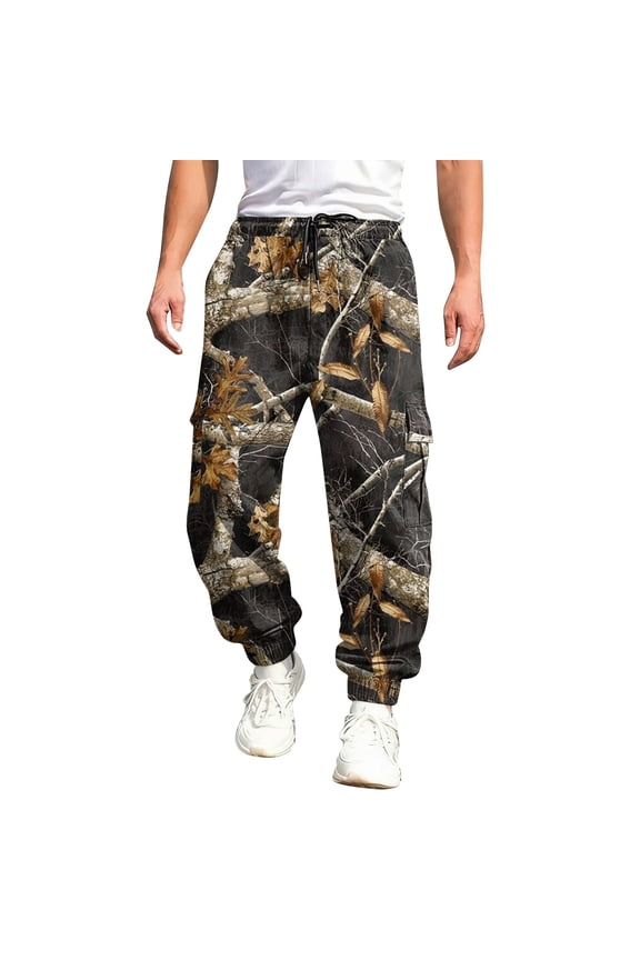 Camo Cargo Sweatpants for Men Maple Leaf Print Elastic Waist Tapered Cargo Jogger Sweatpants with Flap Pockets Straight Wide Leg Bottoms Casual Fashion Y2k Loose Fit Workout Streetwear,Black XL