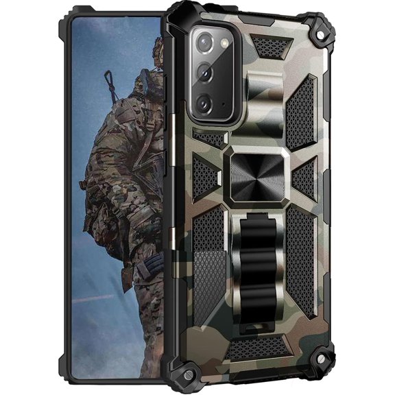 Camo Case for Samsung Galaxy Note 20 with Kickstand, Rugged Outdoor Military Grade Shockproof Phone Case for Samsung Galaxy Note 20 Camouflage Army Green